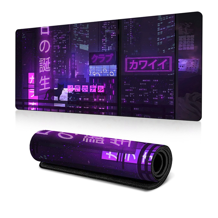 Mousepad, Cyberpunk Urban Street, cyberpunk japonez, 800x300x2mm, antiderapant, Roz