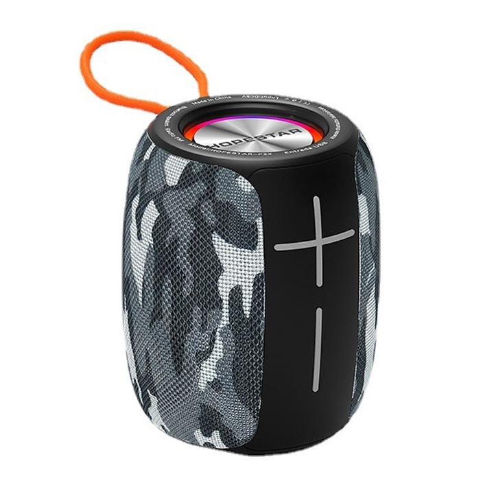 Boxa portabila HOPESTAR P22 TWS, Bluetooth, IPX6, LED, Maini libere, Camuflaj Gri