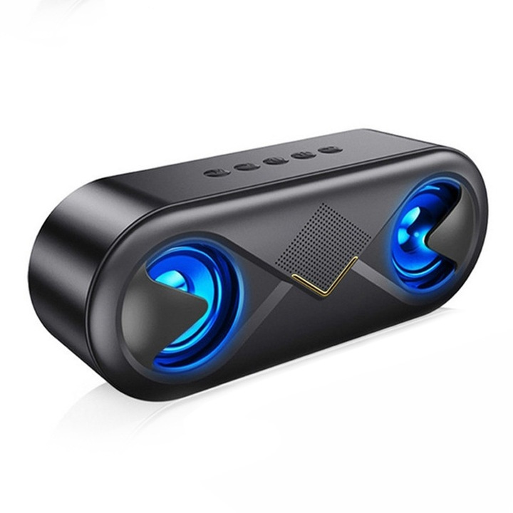 Boxa portabila S6 A+ 10W BT 5.0, Sunet stereo wireless, Bass puternic, Suport card TF, Hands-free, LED flash, Negru