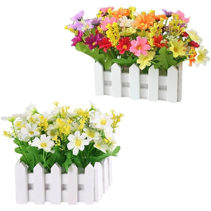 Комплект от 2 аранжировки от изкуствени цветя, WELUOT, многоцветни, коприна/дърво