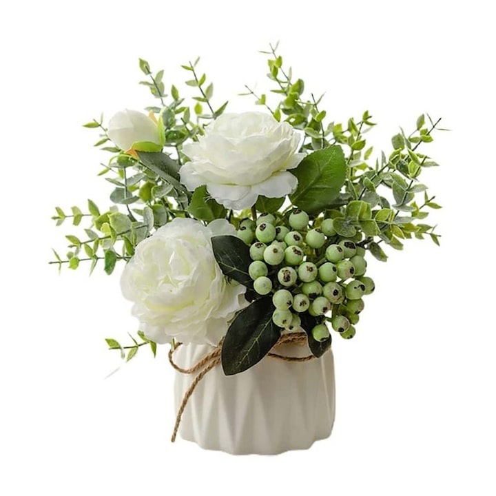 Изкуствени цветя, WELUOT, Керамика/Пластмаса, 21x24 см, Бяло