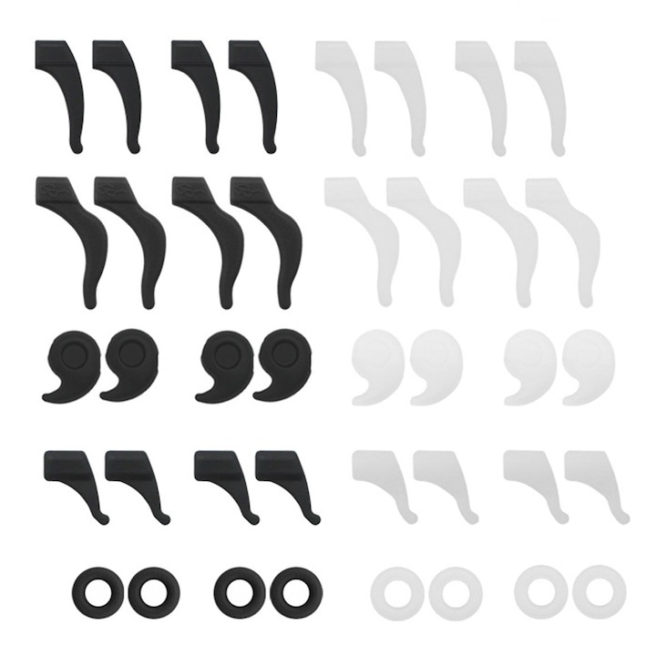 Set de 20 perechi accesorii pentru ochelari, WELUOT, silicon, antiderapante, negru/alb