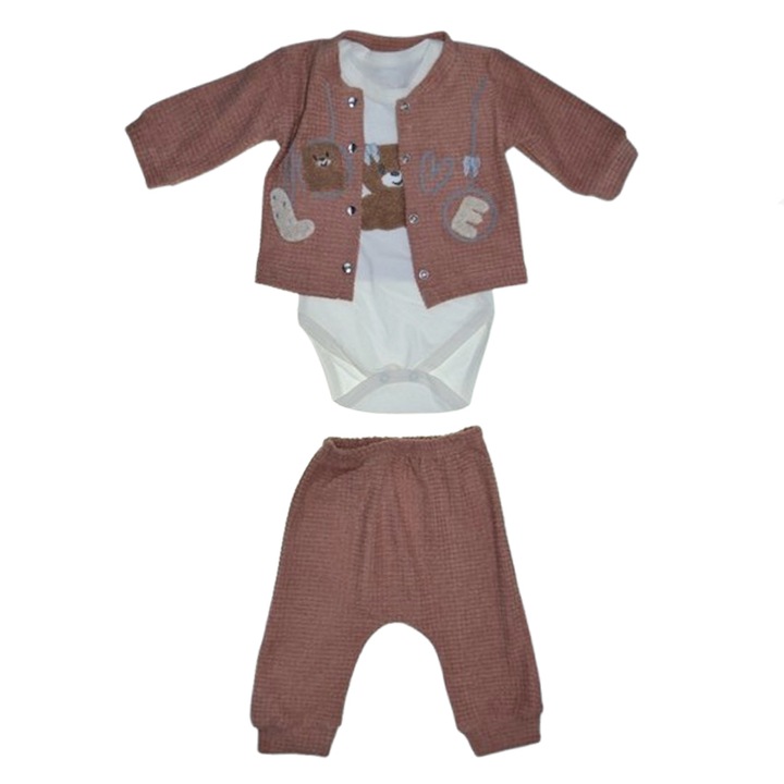 Compleu 3 piese pantaloni, body si jacheta pentru baieti Mini Junior CMP-2459, Maro 113578