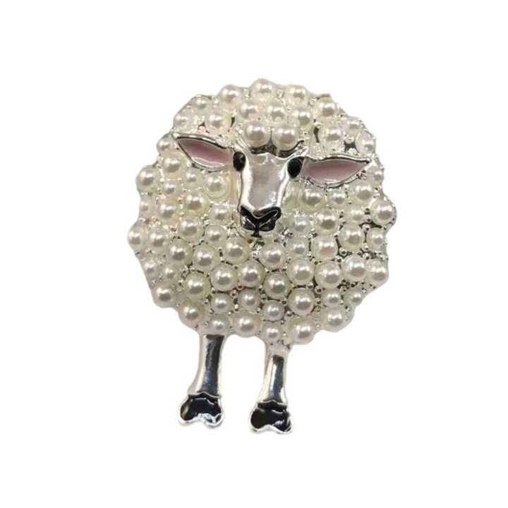 Brosa model Oita cu perle faux, 5.6 x 4.3 cm, culoarea alb, The Casius.®