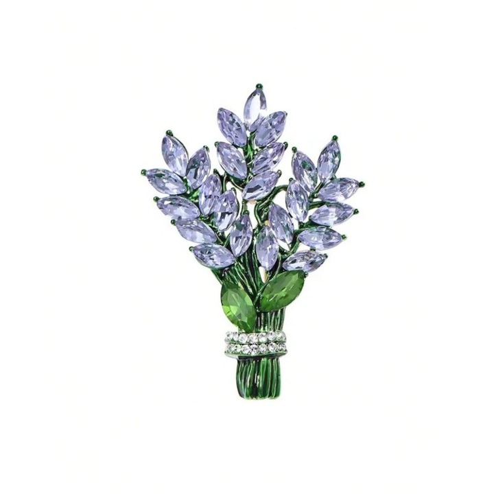 Brosa model Buchet de lavanda cu strasuri, 5.7 x 4 cm, culoarea mov, The Casius.®