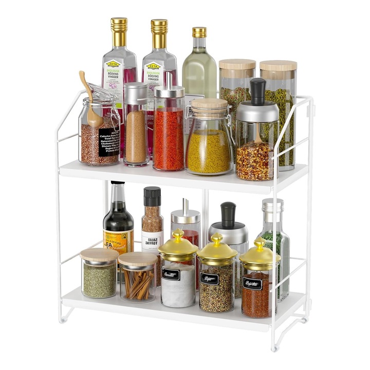 Рафт, 2 нива, регулируема височина, бърз монтаж, за организиране и съхранение на баня, кухня, 31.8x31x16 см, Бял