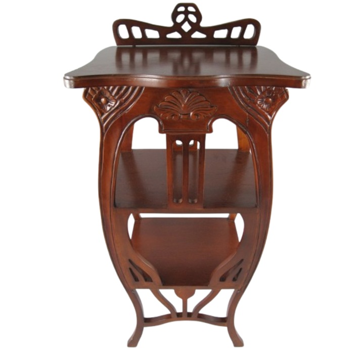 Etajera eleganta in stil Art Nouveau, piesa vintage din lemn lustruit, H 96 cm