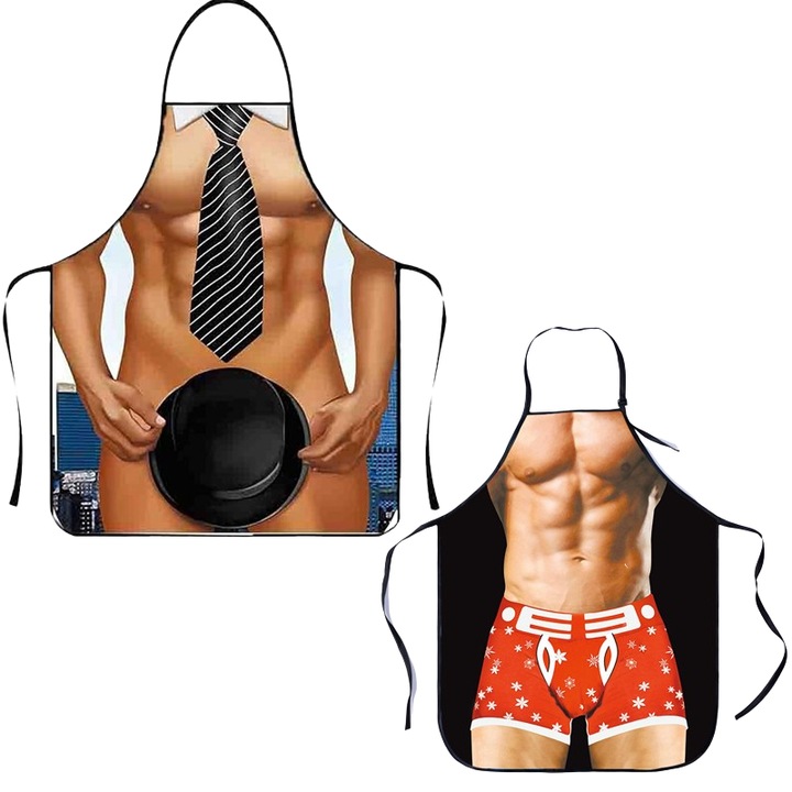 Set 2 sort de bucatarie, poliester, OEMG®, 80 x 60 cm, repelent la apa si ulei si rezistent la pete, se curata usor