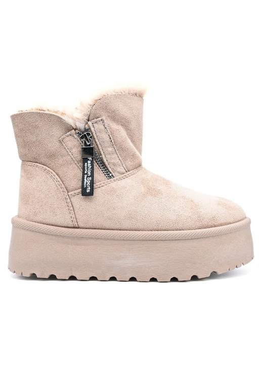 Cizme de dama, tip Ugg, Din piele ecologica intoarsa, imblanite, CD1038, Kaki 40