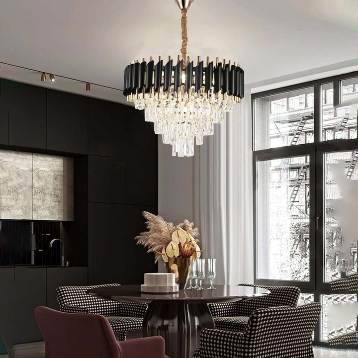 Полилей Кристал Иван 7x E14 Диаметър 50см Златисто Черен