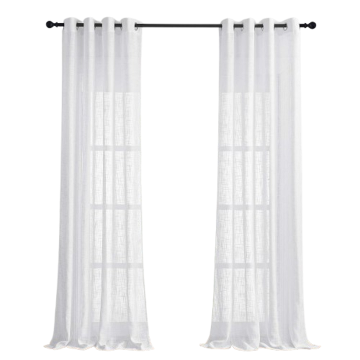 Függöny gyűrűkkel, 2db-os készlet, félig átlátszó, vászon megjelenésű, tökéletes ablakokhoz és ajtókhoz Hálószoba/nappali, 218 x 140 cm, Fehér