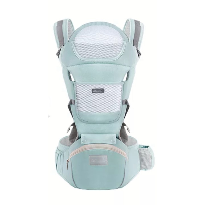 Marsupiu ergonomic WELUOT, multifunctional, 12 pozitii, bicolor albastru-turcoaz, 0-36 luni