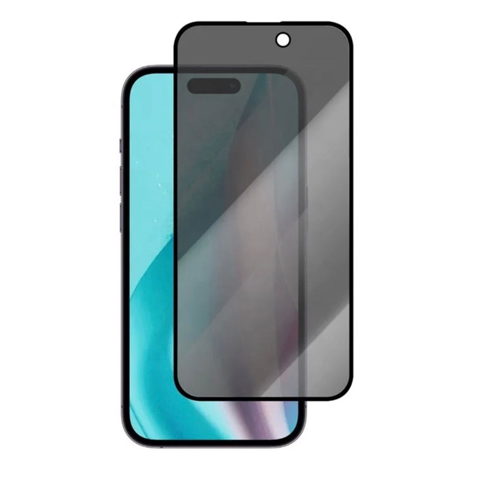 Folie sticla securizata privacy compatibila cu Iphone 16, Full Cover