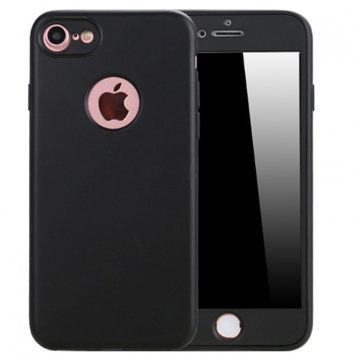 Цял силиконов 360° кейс (преден + заден) за Apple iPhone 6 Plus / 6S Plus, черен