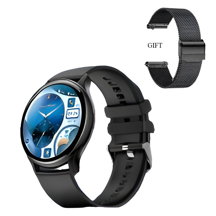 Ceas Smartwatch Amoled, matcso®, Display 1.43 inch, Rezolutie 466*466 HD, Rezistent la Apa IP68, Incarcator Magnetic, Notificari Apeluri/Sms/Social Media, Monitorizare Activitati Fizice, Somn, Ritm Cardiac, Tensiune, Pedometru, Player Muzica, Negru