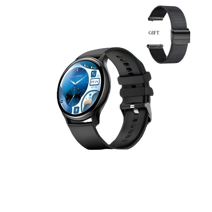 Matcso by CSM 4U PRODUCTS okosóra, Amoled, 1,43 hüvelykes kijelző, 466x466 HD felbontás, vízálló IP68, mágneses töltő, hívás/sms/közösségi média értesítések, fizikai aktivitás monitorozás, pulzusszám, vérnyomás, lépésszámláló, Fekete