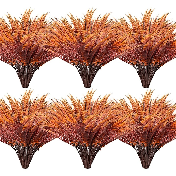 Комплект от 12 изкуствени букета папрат, WELUOT, червен, пластмасов материал, UV устойчив