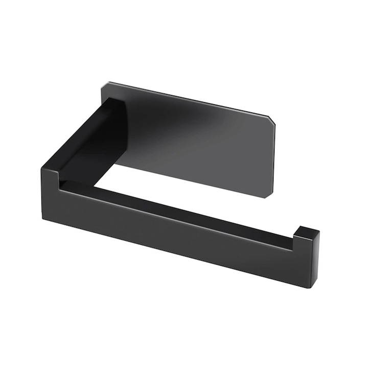 Suport autoadeziv pentru toaleta, WELUOT, otel inoxidabil, 14 cm, negru