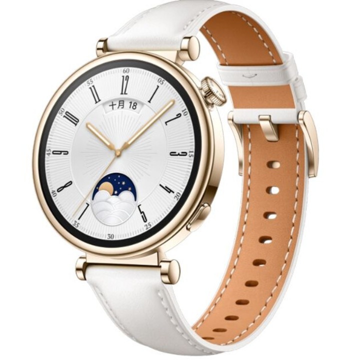 Каишка от естествена кожа Smart Pulse Premium за Huawei Watch GT 4 41 mm, Huawei Watch GT 5 41mmGarmin, Vivoactive 4S, Venu 2S, 3S, Casio, Fosil, 18 mm, бяла