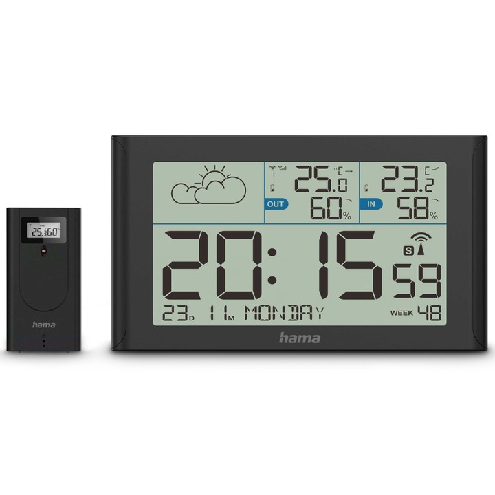 Statie Meteo Hama Sylt, cu Senzor Exterior, radio, alarma, negru