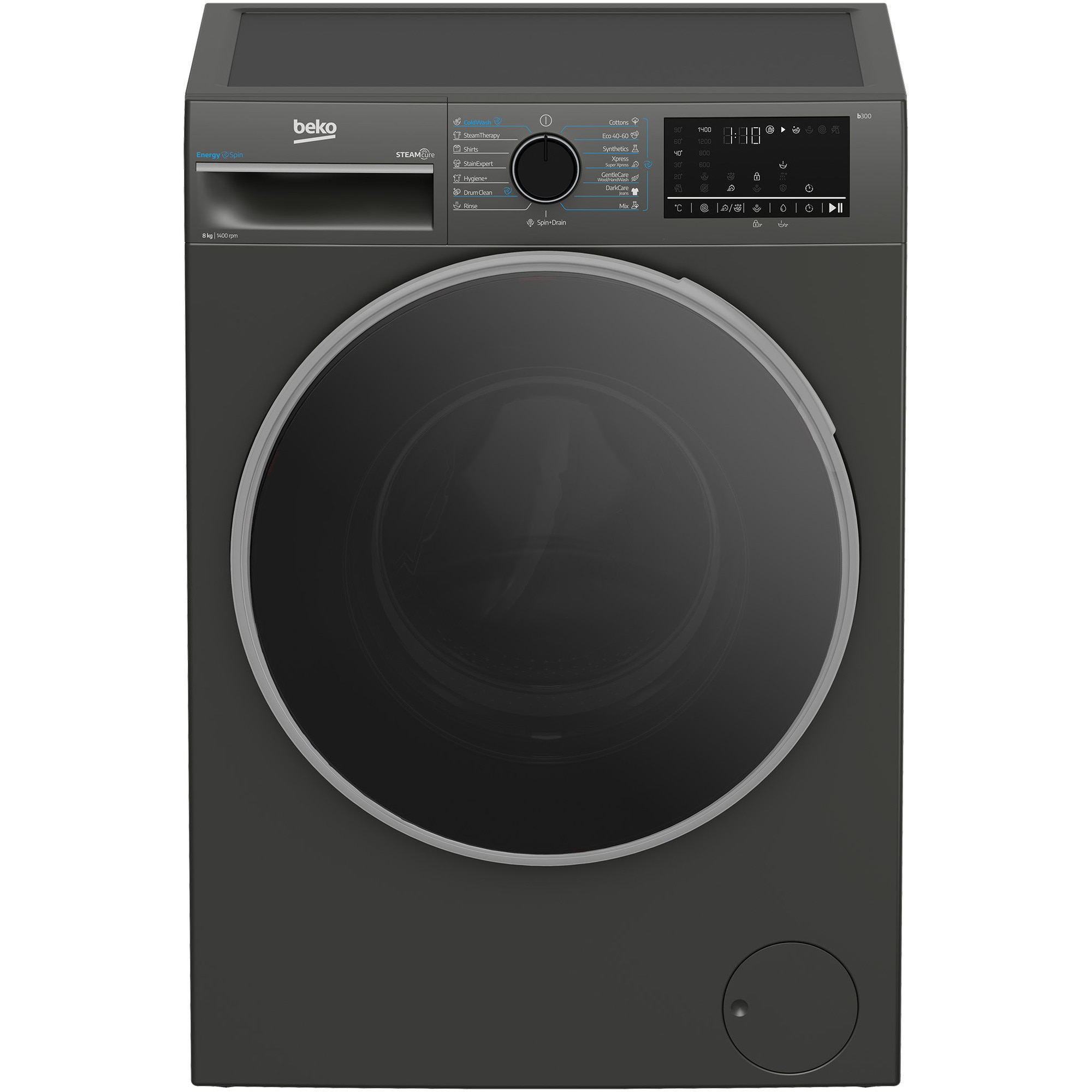 RESIGILAT: Masina de spalat rufe Beko B3WFU48415MB2ES, 8 kg, 1400 RPM, Clasa A, SteamCure, AddXtra, Motor ProSmart Inverter, AutoClean Detergent Drawer, Antracit