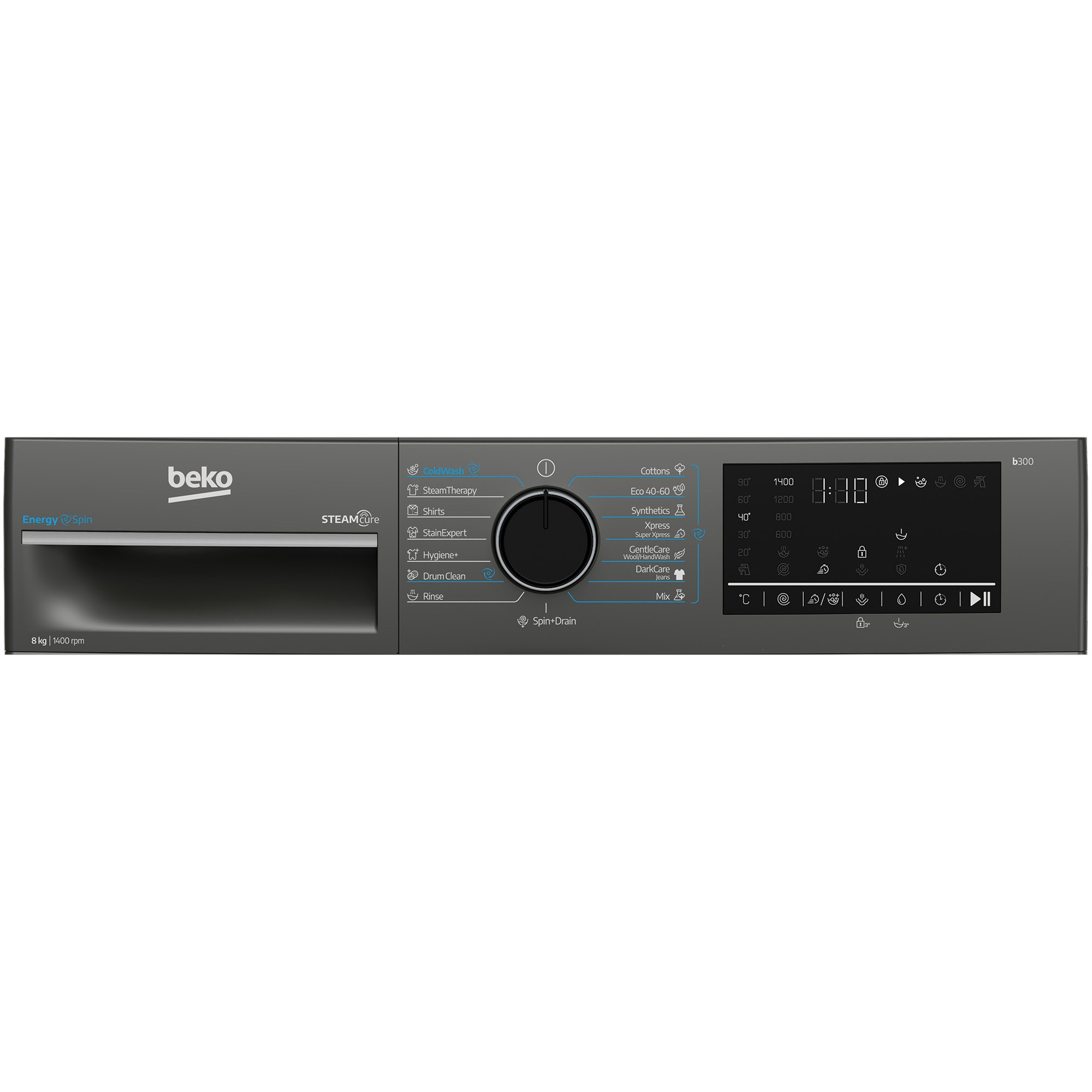 RESIGILAT: Masina de spalat rufe Beko B3WFU48415MB2ES, 8 kg, 1400 RPM, Clasa A, SteamCure, AddXtra, Motor ProSmart Inverter, AutoClean Detergent Drawer, Antracit