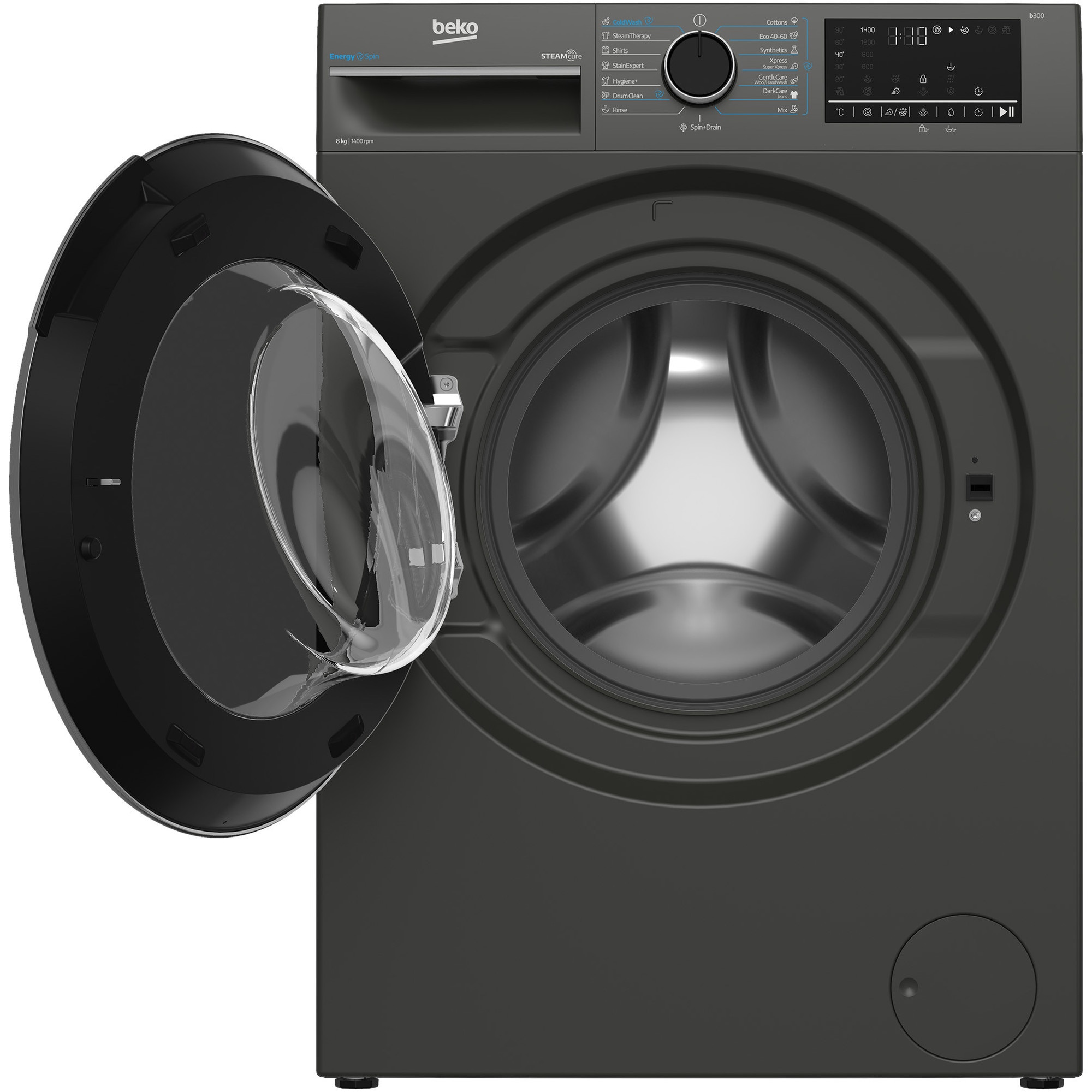 RESIGILAT: Masina de spalat rufe Beko B3WFU48415MB2ES, 8 kg, 1400 RPM, Clasa A, SteamCure, AddXtra, Motor ProSmart Inverter, AutoClean Detergent Drawer, Antracit