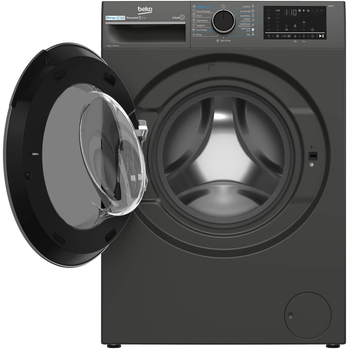 Masina de spalat rufe Beko B3WFU48415MB2ES, 8 kg, 1400 RPM, Clasa A, SteamCure, AddXtra, Motor ProSmart Inverter, AutoClean Detergent Drawer, Antracit
