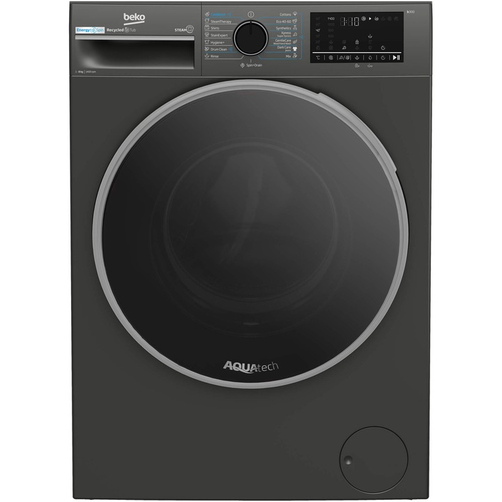 Masina de spalat rufe Beko B3WFU48415MB2ES, 8 kg, 1400 RPM, Clasa A, SteamCure, AddXtra, Motor ProSmart Inverter, AutoClean Detergent Drawer, Antracit