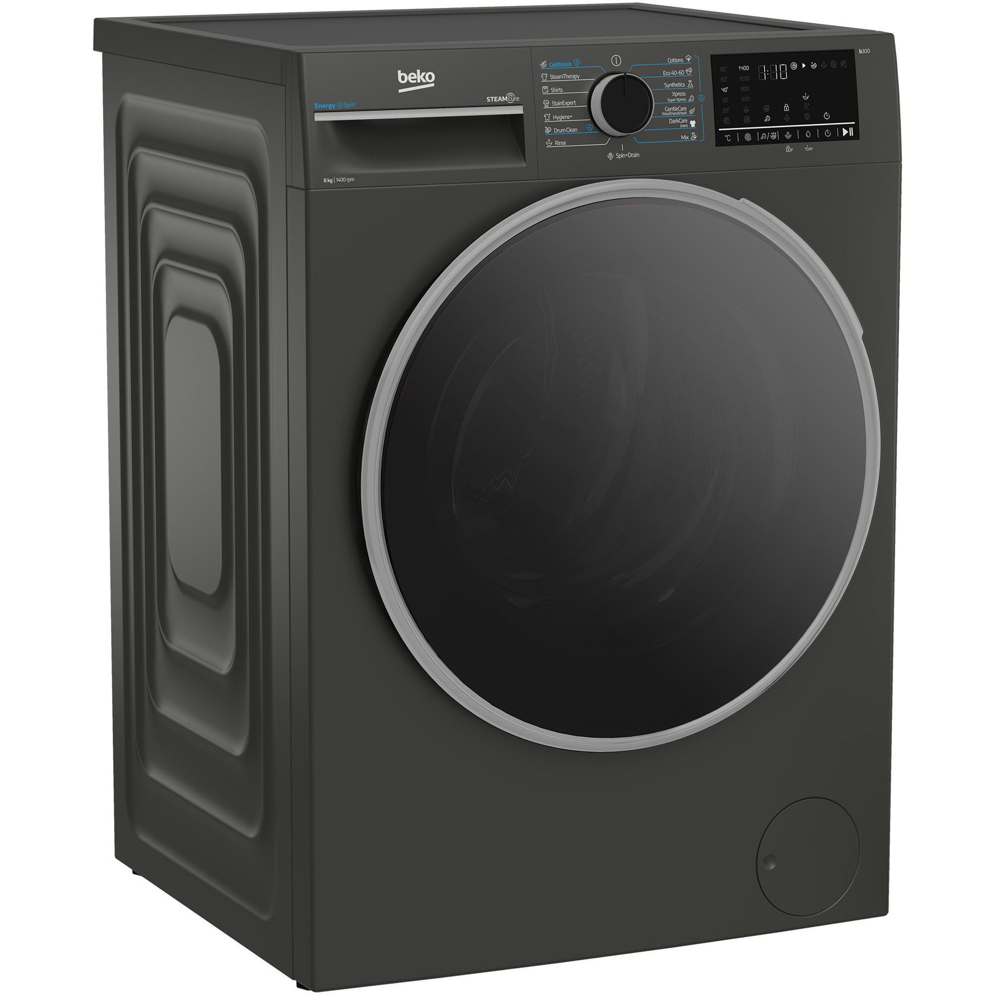 RESIGILAT: Masina de spalat rufe Beko B3WFU48415MB2ES, 8 kg, 1400 RPM, Clasa A, SteamCure, AddXtra, Motor ProSmart Inverter, AutoClean Detergent Drawer, Antracit