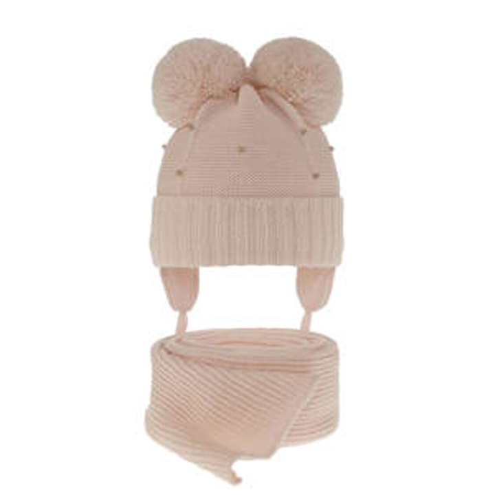 Set de iarna pentru fete caciula si fular Fibien, Roz