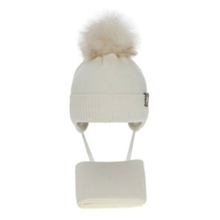 Set de iarna pentru fete, caciula si fular ivoire, model Arika, marime 40-42 cm