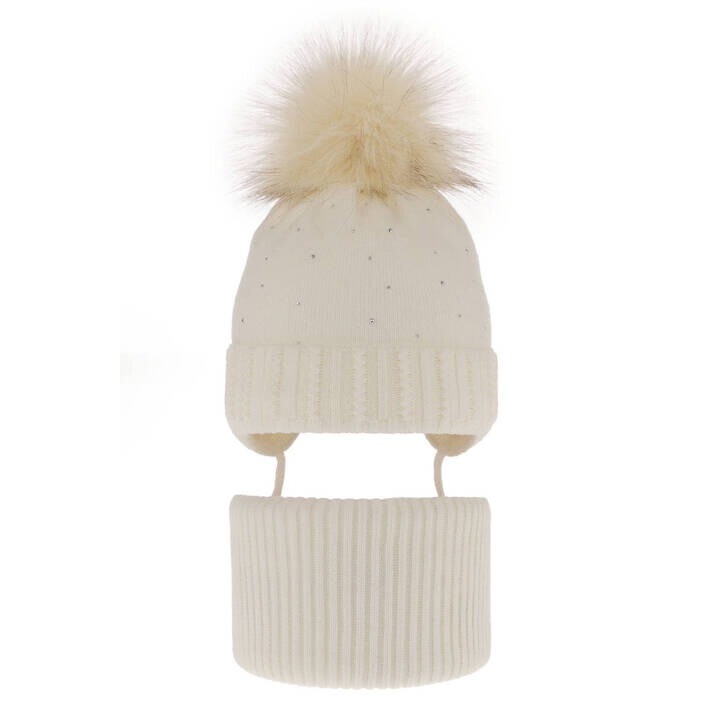 Set de iarna pentru fete, caciula si fular ivoire Renia, marime 48-50 cm