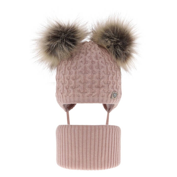 Set de iarna pentru fete, caciula si fular roz Poliana, marime 40-42 cm