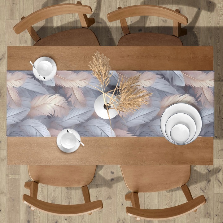 Traversa de masa, HomeView, BCS339, 40x120 cm, 100% poliester, 160g/m2, Mat, Neted, Rezistent la murdarie, Multicolor