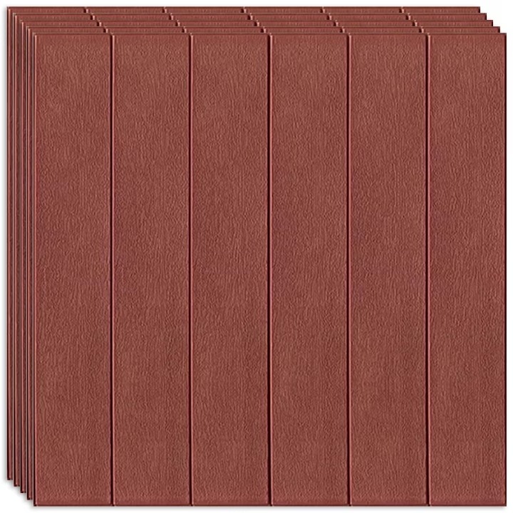 Комплект от 10 броя самозалепващи се 3D тапети, мека пяна отвън, модерен дизайн, подходящ за всяко пространство, водоустойчив, размери 70x77, Macvi®, модел на тъмно кафяв дървен панел