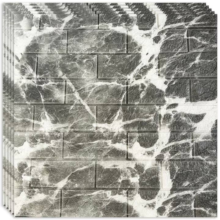 Комплект от 10 броя самозалепващи се 3D тапети, мека пяна отвън, модерен дизайн, подходящ за всяко пространство, водоустойчив, размери 70x77, Macvi®, модел от тъмно сива каменна тухла