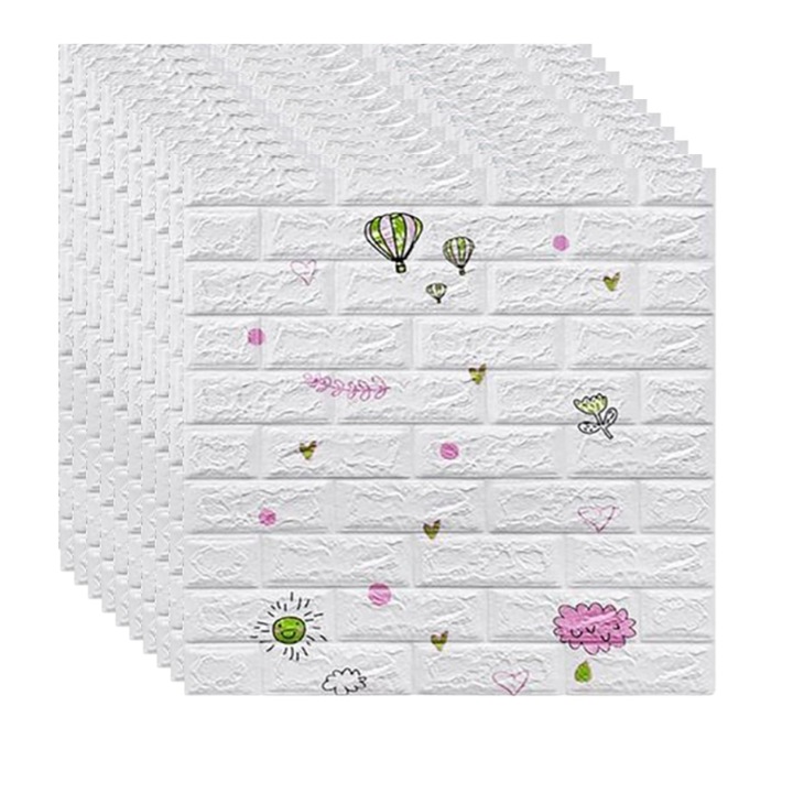 10db-os Öntapadós 3D tapéta, kívül puha habszivacs, modern kivitel bármilyen térbe alkalmas, vízálló, 70x77 méret, Macvi®, hőlégballon téglamodel