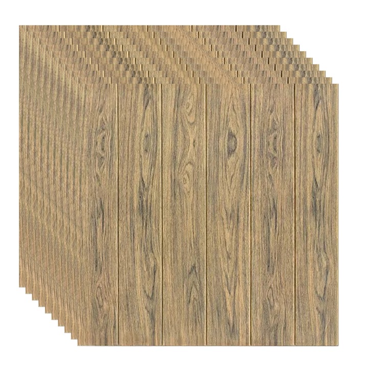 10 db-os öntapadós 3D tapéta készlet, kívül puha habszivacs, modern dizájn bármilyen helyre alkalmas, vízálló, 70x77 méret, Macvi®, barna fa panel modell