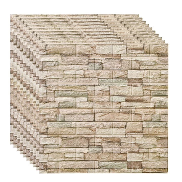 10 db-os öntapadós 3D tapéta készlet, kívül puha habszivacs, modern kialakítás, bármilyen helyre alkalmas, vízálló, 70x77 méret, Macvi®, krémtégla modell