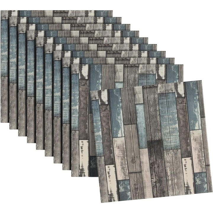 10 db öntapadós 3D tapétalap készlet, ökológiai gyantából, faburkolat-utánzat, vízálló, 70 cm x 70 cm, fedett terület 4,9 nm, Wenghe