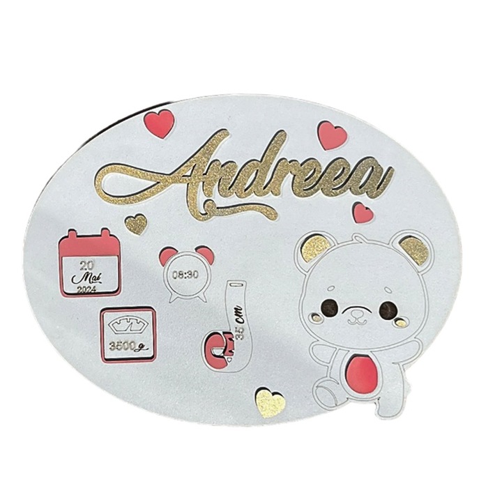 Panou pentru Botez fetite ArtemisGift, lemn multicolor