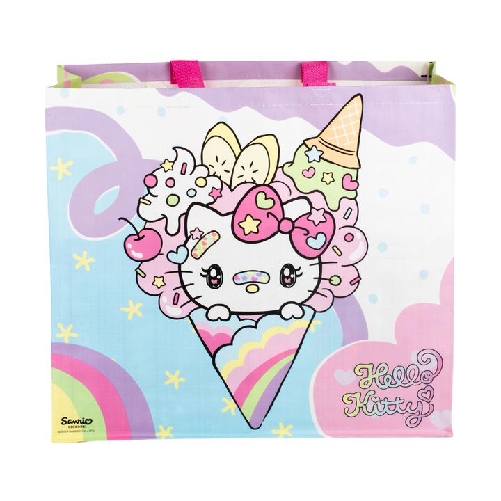 Cerda bevásárlótáska, Hello Kitty jégkrém, 45 x 40 x 20 cm, polipropilén, többszínű