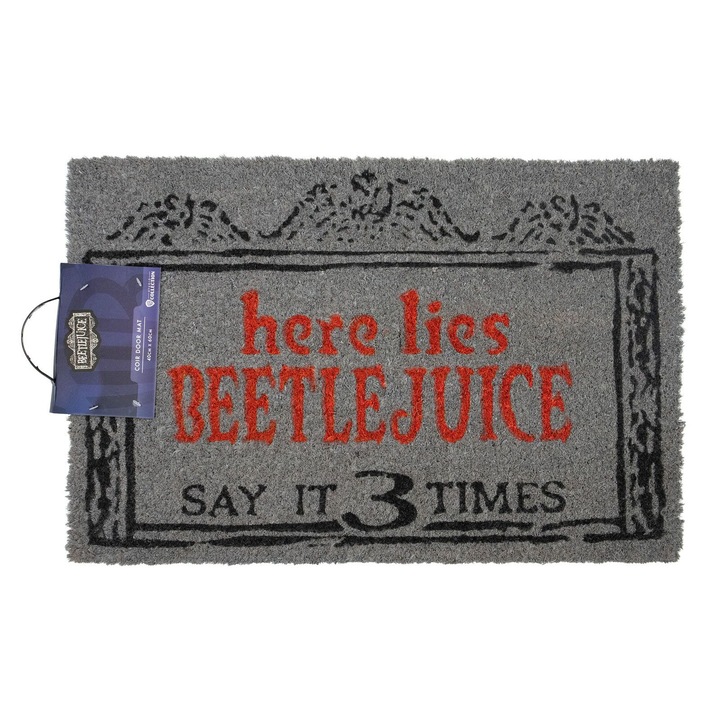 Bejárati szőnyeg, Beetlejuice - Here Lies Beetlejuice, 60x40cm, kókuszból, csúszásmentes