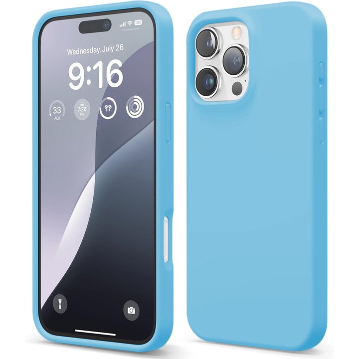 Husa CASEY STUDIOS™ compatibila cu iPhone 16 Pro Max, Soft Silicone Premium, Microfibra in Interior, Cadet Blue, de Protectie, Ultra Slim, pentru Incarcare Wireless, Margini Ridicate de Protectia Ecranului si a Camerelor