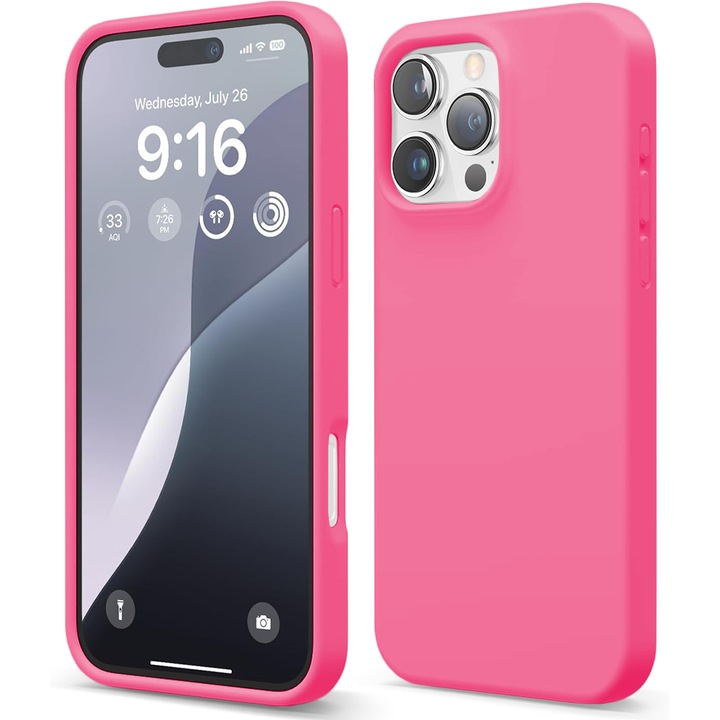 Кейс CASEY STUDIOS™ за Apple iPhone 16 Pro Max, мек първокласен силикон, микрофибърна вътрешна част, цвят фуксия, защитен, ултра тънък, за безжично зареждане, повдигнати ръбове за защита на екрана и камерата
