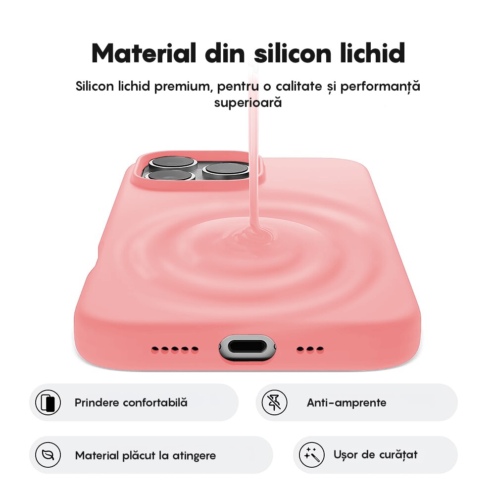 Husa CASEY STUDIOS™ compatibila cu iPhone 16 Pro, Soft Silicone Premium, Microfibra in Interior, Roz, de Protectie, Ultra Slim, pentru Incarcare Wireless, Margini Ridicate de Protectia Ecranului si a Camerelor