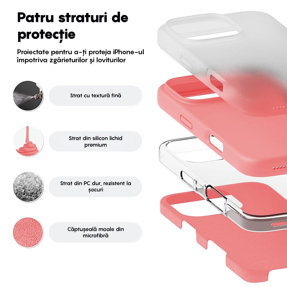 Husa CASEY STUDIOS™ compatibila cu iPhone 16 Pro, Soft Silicone Premium, Microfibra in Interior, Roz, de Protectie, Ultra Slim, pentru Incarcare Wireless, Margini Ridicate de Protectia Ecranului si a Camerelor