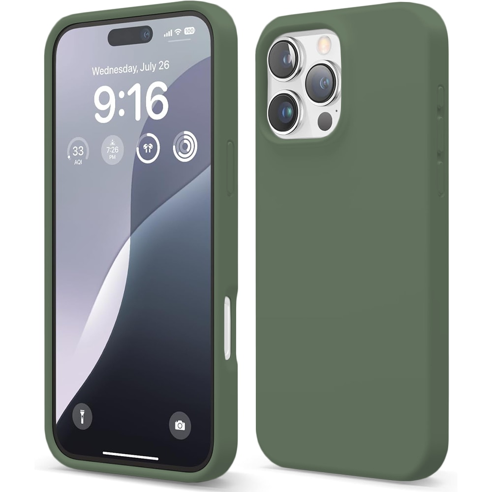 Husa CASEY STUDIOS™ compatibila cu iPhone 16 Pro Max, Soft Silicone Premium, Microfibra in Interior, Webster Green, Ultra Slim, pentru Incarcare Wireless, Margini Ridicate de Protectia Ecranului si a Camerelor