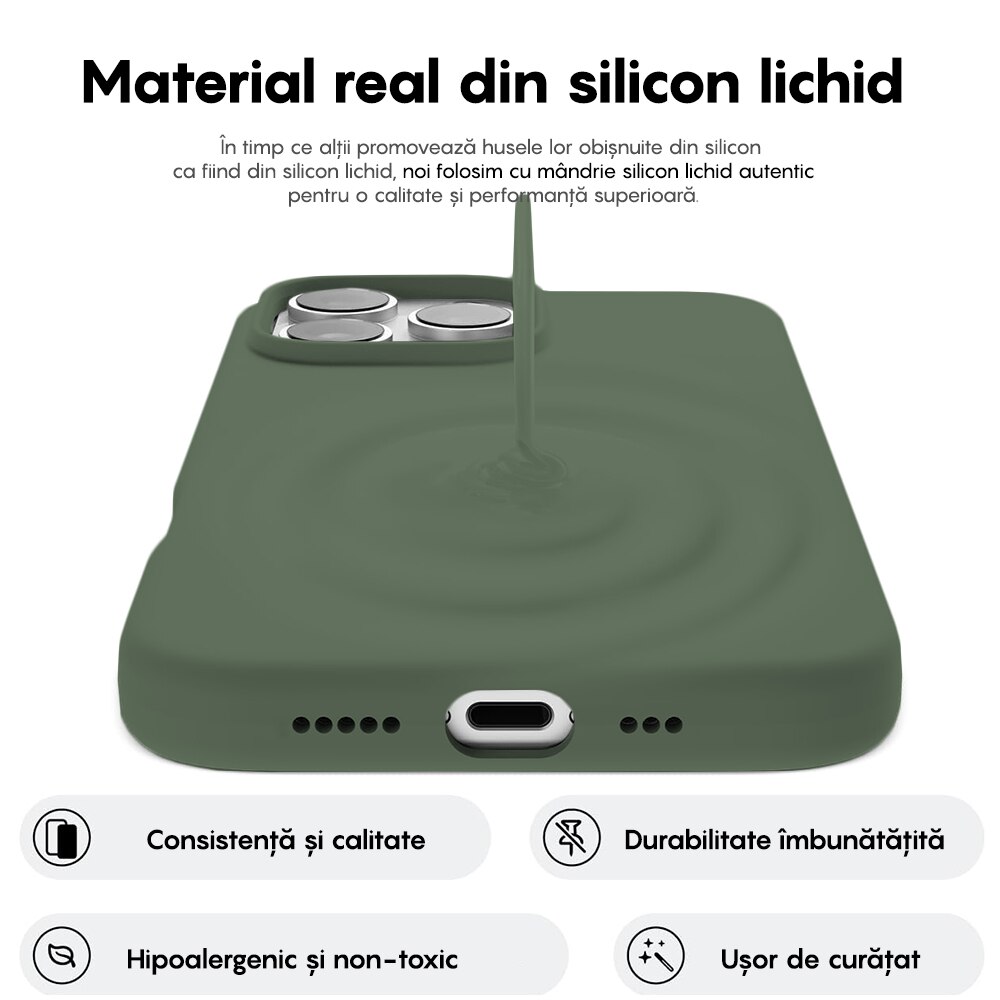 Husa CASEY STUDIOS™ compatibila cu iPhone 16 Pro Max, Soft Silicone Premium, Microfibra in Interior, Webster Green, Ultra Slim, pentru Incarcare Wireless, Margini Ridicate de Protectia Ecranului si a Camerelor